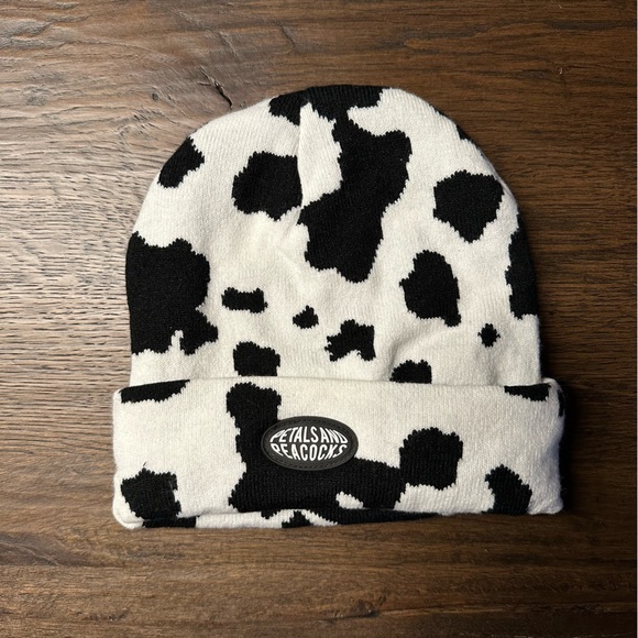 Cow Print Petals and Peacock Beanie - Picture 1 of 3